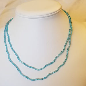 NWT Handmade Blue Seed Bead Necklace 36"